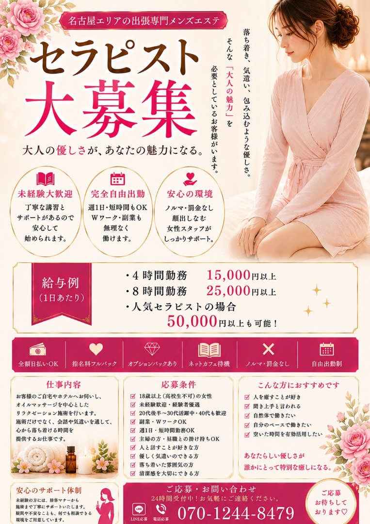 出張メンズエステセラピスト募集
